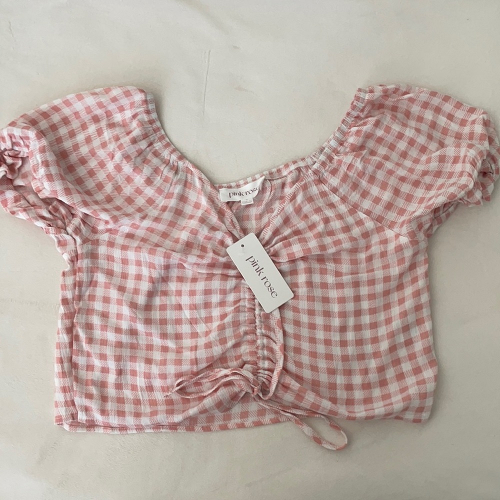Pink Gingham Semi-Cropped Top